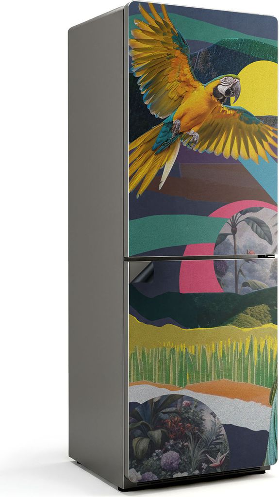 Ausgeschnittene Papageiencollage – Magnetische Kühlschrank Abdeckung – Dekorfolie magnetisch Küche – Kühlschrank Magnet Deko – selbstkle...