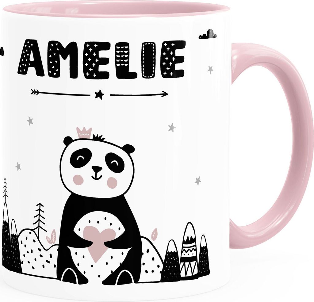Kindertasse Panda-Bär Tiere Scandi-Design personalisierte Namenstasse für Kinder Jungen Mädchen SpecialMe Mädchen inner-rosa Keramik-Tasse