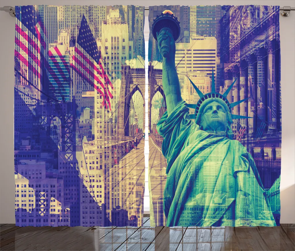 Rideau en tissu rustique avec crochets motif drapeau New York 280x225 cm