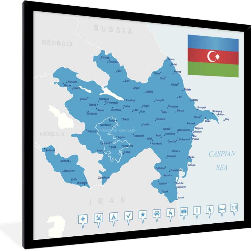 MuchoWow Gerahmtes Poster Eine Illustration eines blauen Aserbaidschans 40x40 cm - Poster mit Schwarzem Bilderrahmen Wandposter Rahmen Foto Bilde...