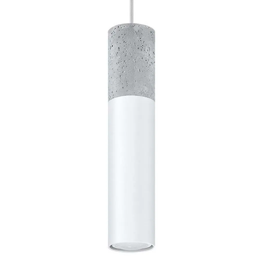 Lampadario Tubo Bianco BORGIO 1 Cemento e Acciaio Design Moderno
