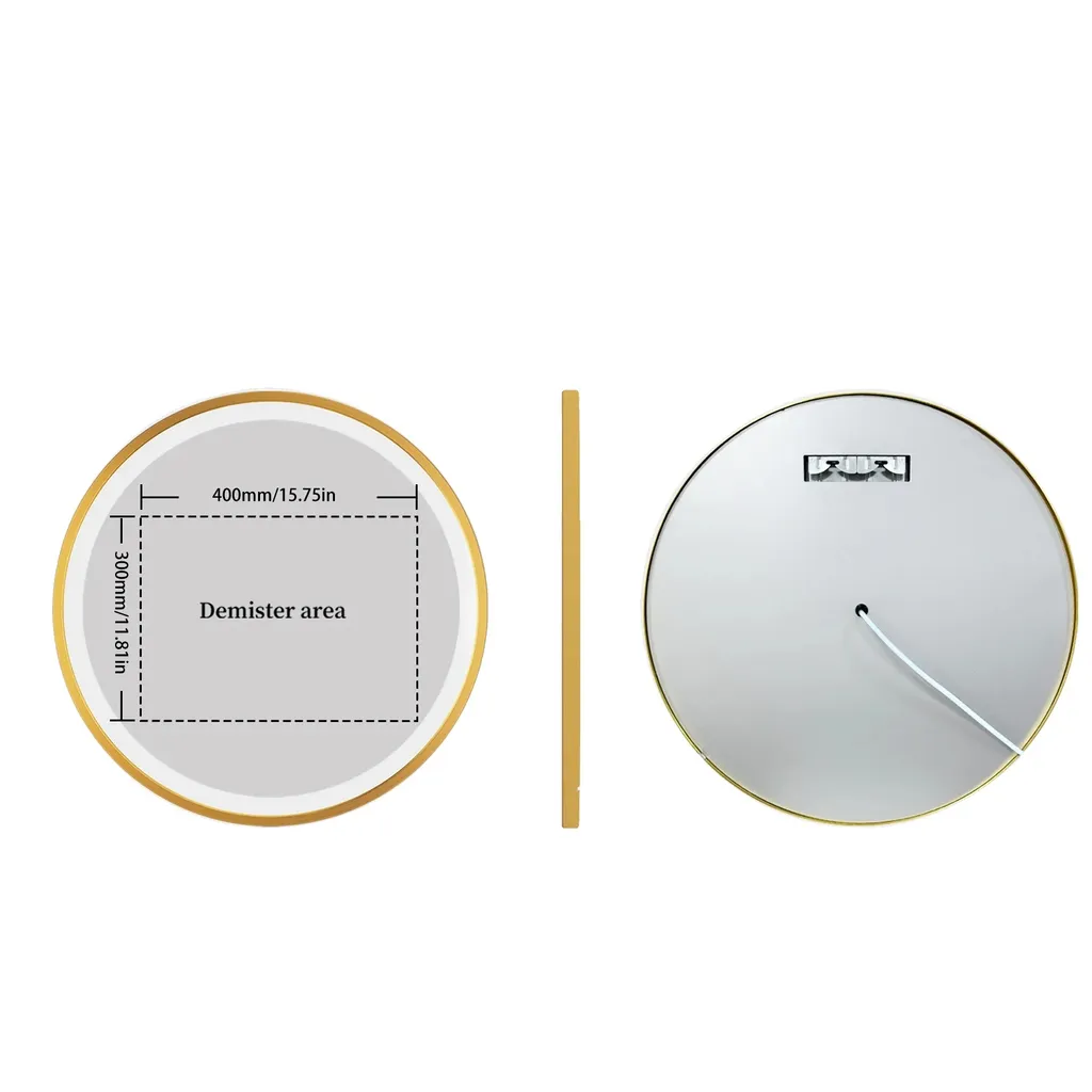 Miroir lumineux LED rond 80 cm avec cadre or et fonction désembuage