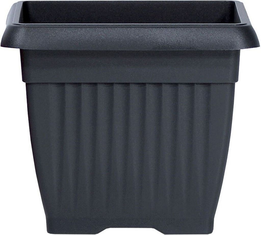 A dark gray square planter pot is shown against a white background.