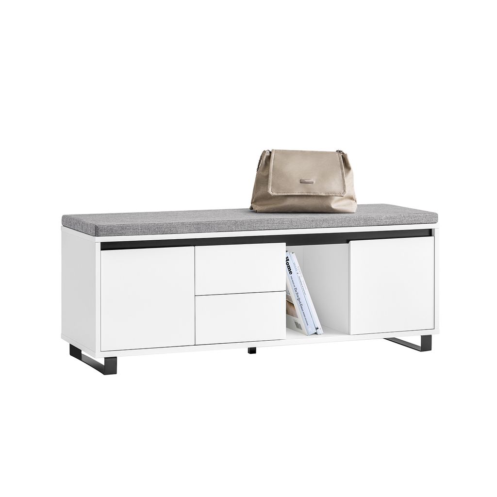 SoBuy FSR176-W Schuhbank mit Sitzfläche schuhschrank Schuhregal mit sitzbankDielenbank Schuhtruhe Sitzkommode schmal Weiß BHT ca. 110x42x35cm