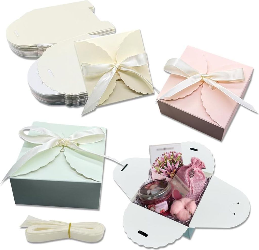 Pastellfarbene gewellte Geschenkboxen-Set - 30 Stück - Kartonboxen mit Deckel - quadratisch - klein - Kraftpapier - DIY Geschenk - Hochzeit - Feie...