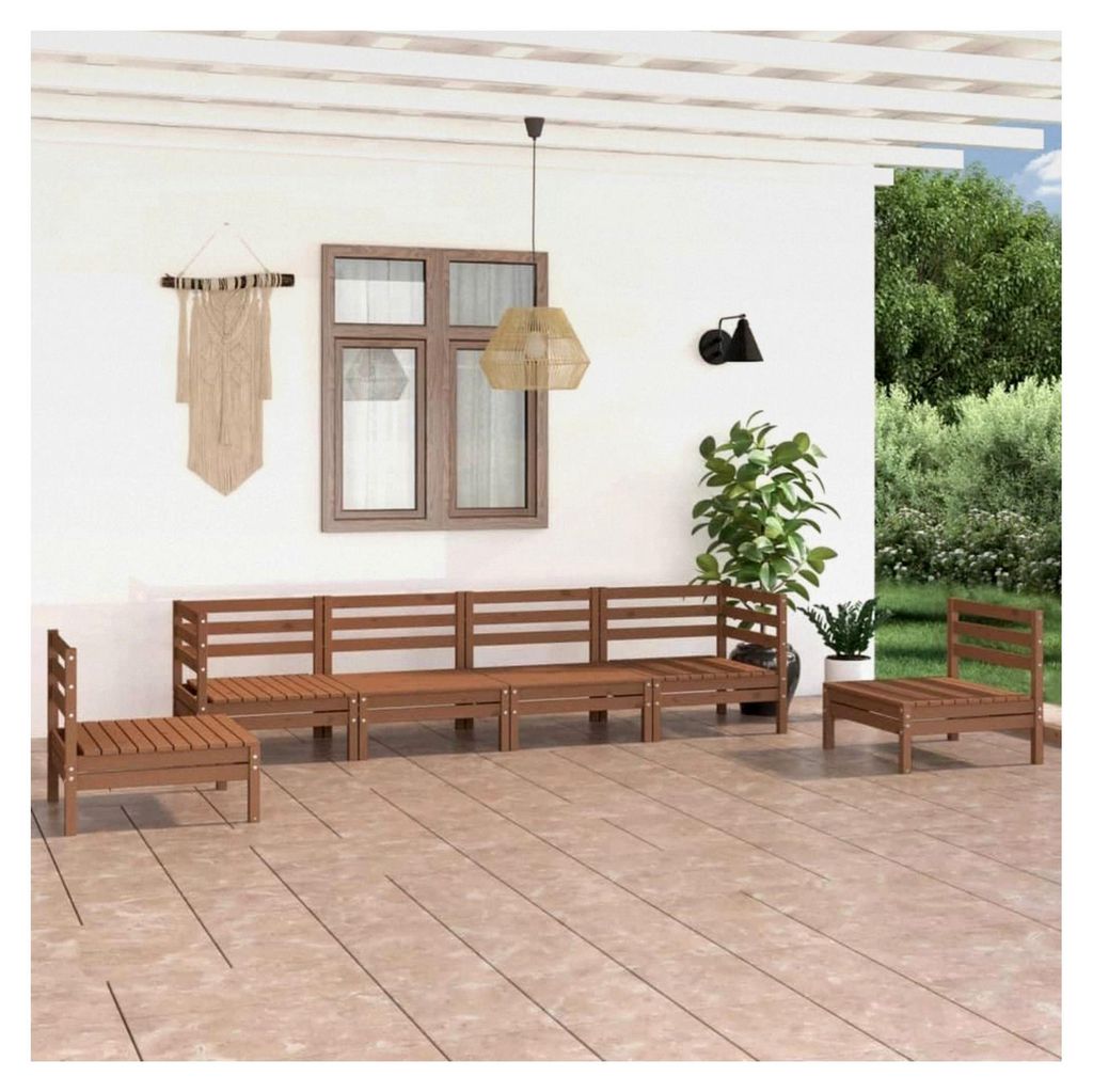 6-teiliges Garten-Lounge-Set aus honigbraunem Kiefernholz, modulares Outdoor-Sofa für Terrasse, Balkon und Garten, robuste Sitzgruppe