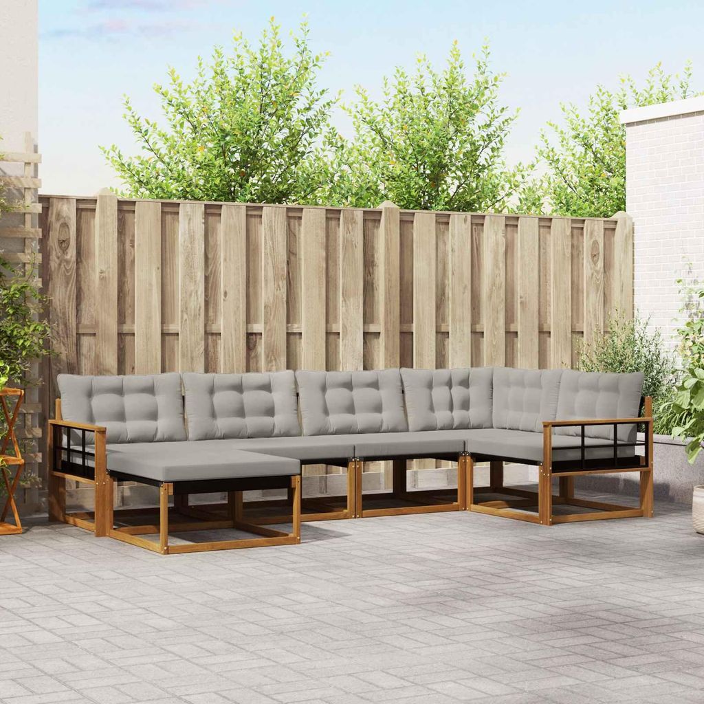 Outdoor-Sofagarnitur - VIDAXL - Terrassen-Sofa - mit Kissen - 6 pcs - Natürlich und Hellgrau