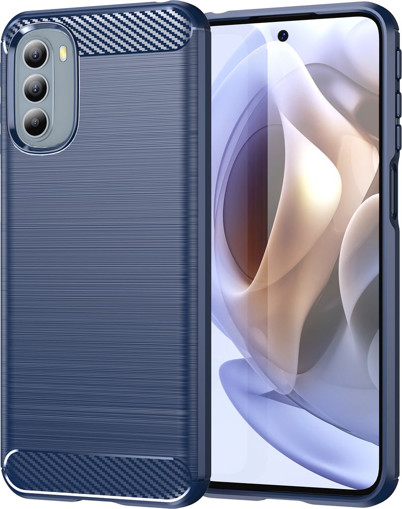 Moto G41 Hülle, Carbon-Faser TPU Silikon Stoßfest Schutzhülle für Motorola Moto G41 Blau