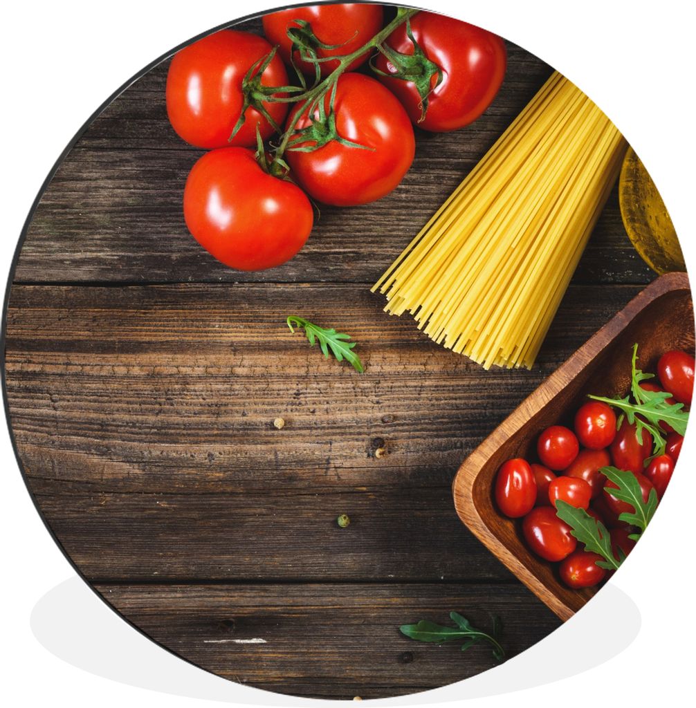 MuchoWow Aluminium Wandkreis Nudeln - Tomate - Küche Ø 30 cm Wanddeko Modern Wohnzimmer - Wand Bild - Wohnzimmer - Runde Bilder - Alubilder - K...