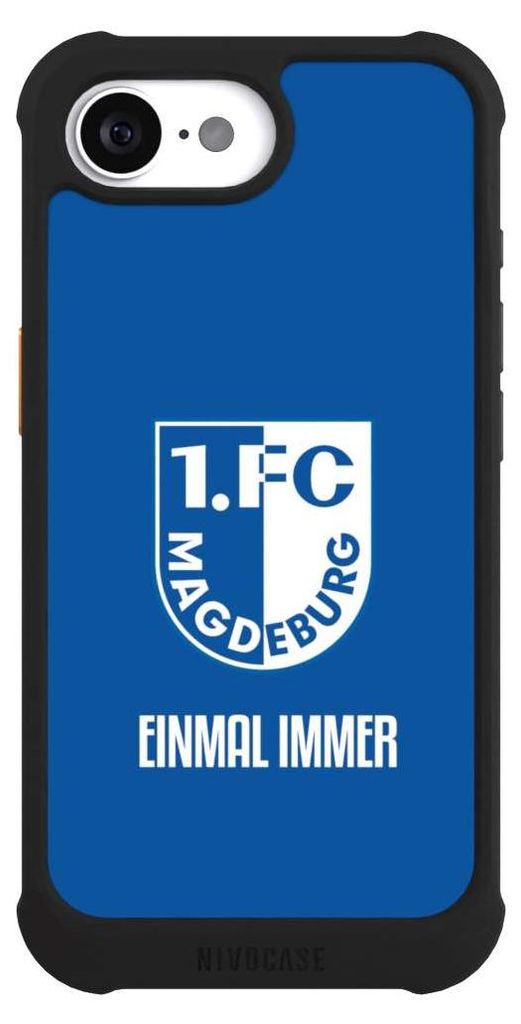 NIVOCASE Hülle für Apple iPhone 16e Stoßfeste Handyhülle NIVOmax Case Schwarz Offizielles Lizenzprodukt Wappen 1. FC Magdeburg