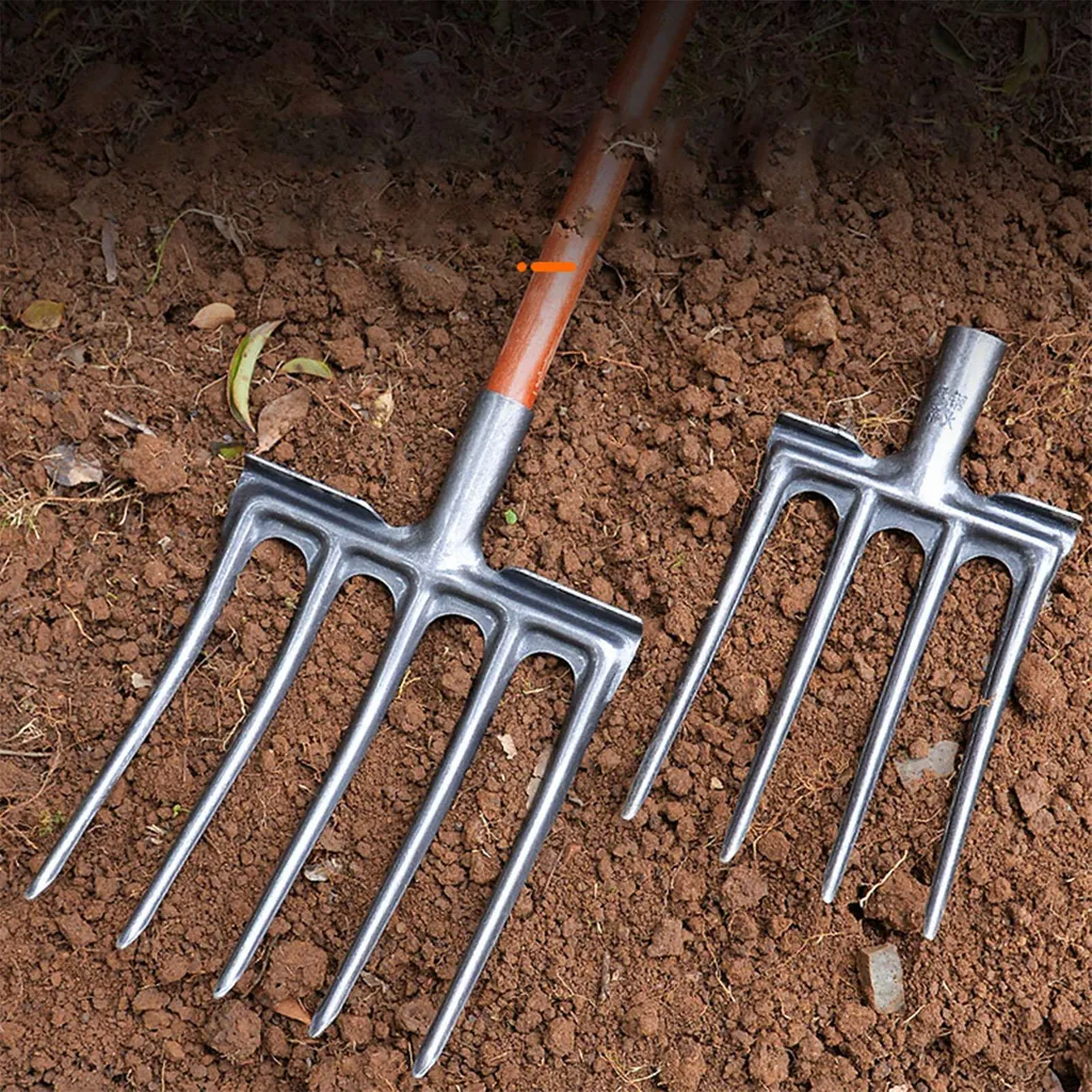 Fourche à bêcher 4 dents en acier carbone haute résistance pour jardin