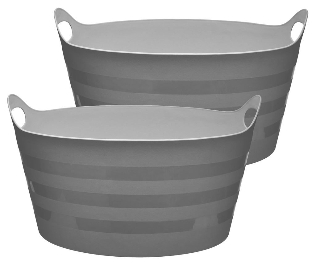 Garronda 2-Pack 15L Flexibler Kunststoffkübel Futtertrog Eimer Tubtrug Wäschekorb (Grau) GD-STIC-ElasticBasket