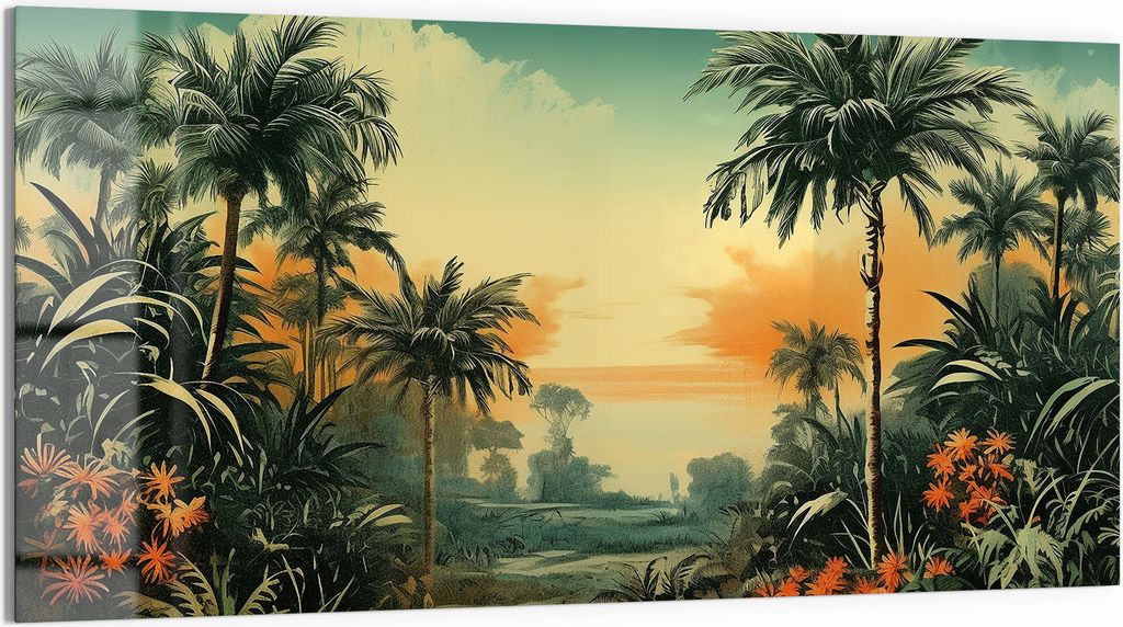 DEQORI Magnettafel Glas 100x50 cm 'Tropischer Abendzauber' beschreibbar Whiteboard Küche