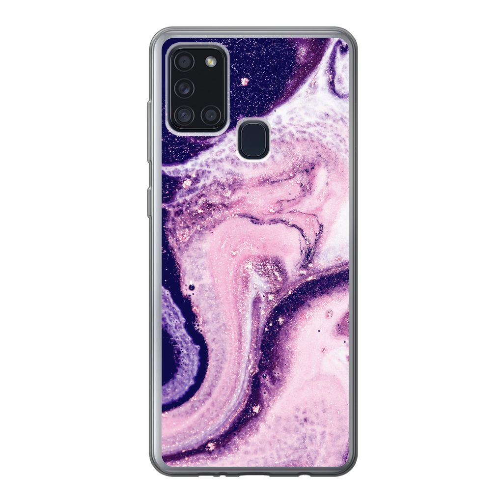 MuchoWow Handyhülle Schutzhülle Hülle für Samsung Galaxy A21s Marmor - Glitzer - Chic Silikon Softcase Handy Hülle - Hartschale