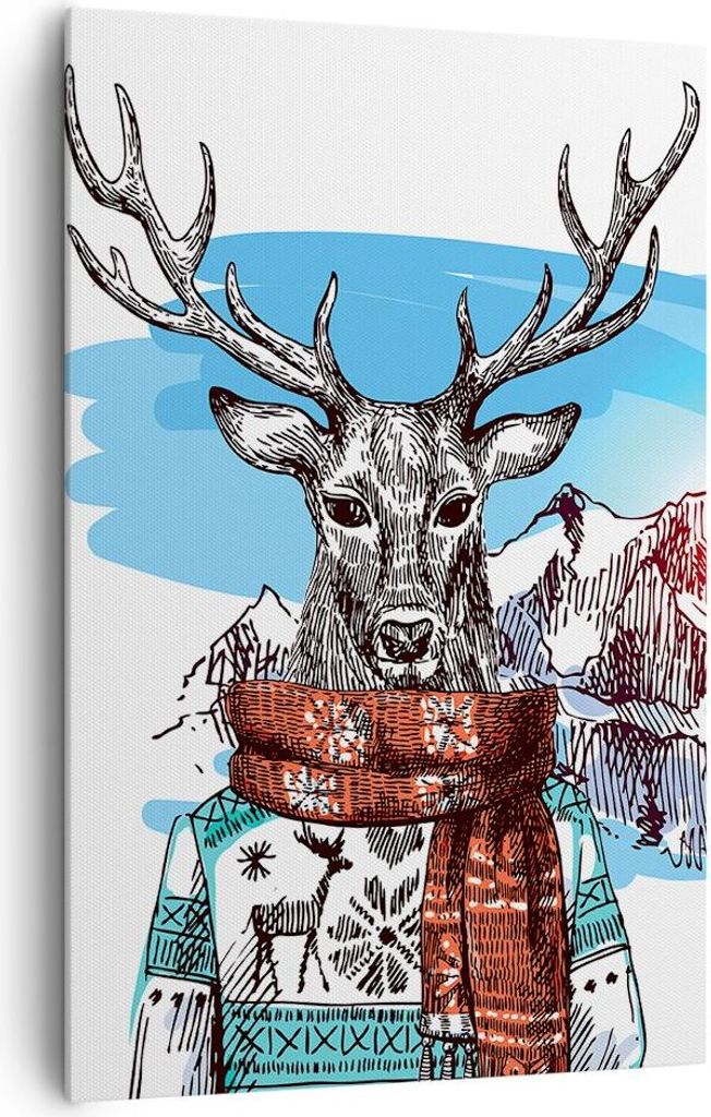 Bild auf Leinwand - Leinwandbild - Einteilig - Deer Berg Kinder hipster - 80x120cm - Wand Bild - Wanddeko - Wandbilder - Leinwanddruck - Wanddekora...