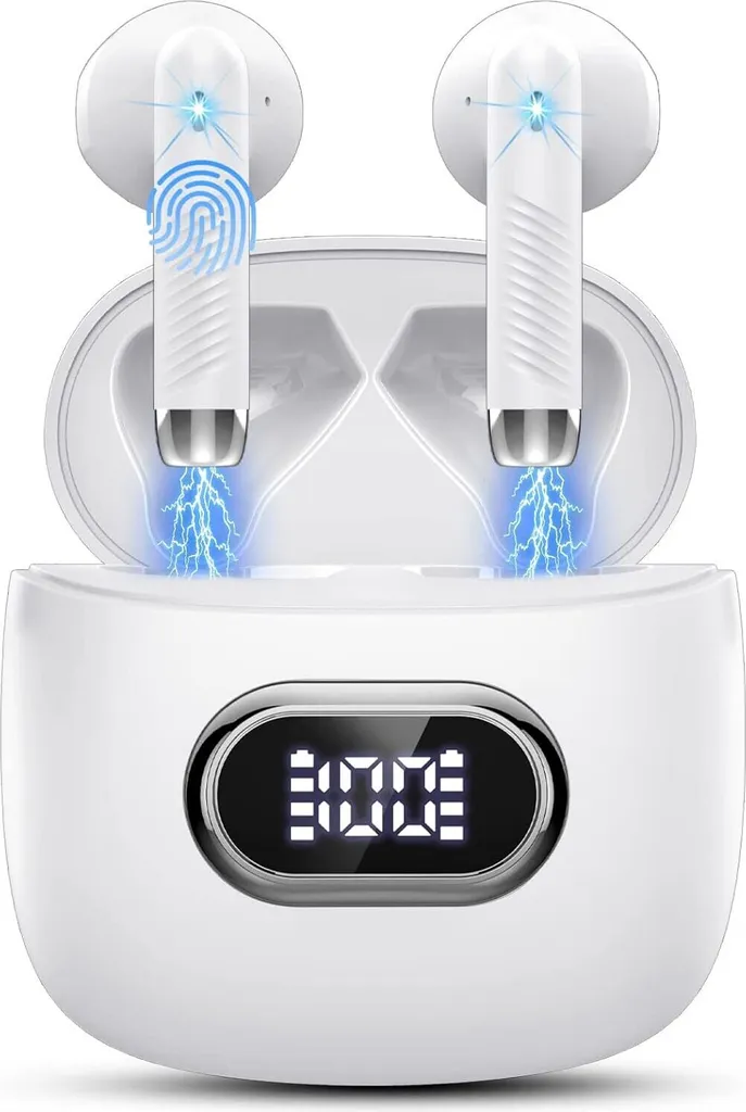Bluetooth 5.3 con 4 microfoni ENC, 2023 Nuove cuffie wireless 42H Bassi profondi Cuffie senza fili a cancellazione di rumore auricolari, IP7 impermeabile con display a LED