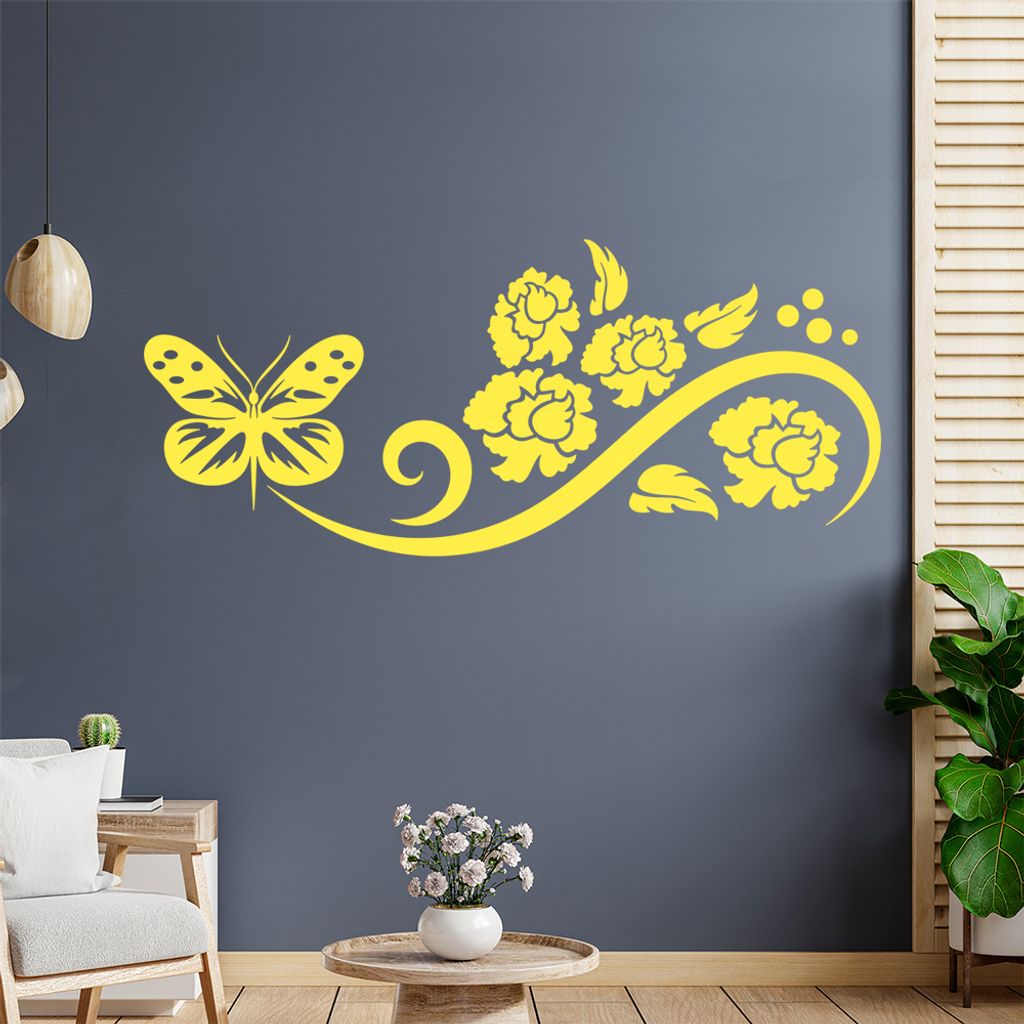 Falter Schmetterling Ranke Wandtattoo in 6 Größen - Wandaufkleber Wall Sticker - Dekoration, Küche, Wohnzimmer, Schlafzimmer, Badezimmer