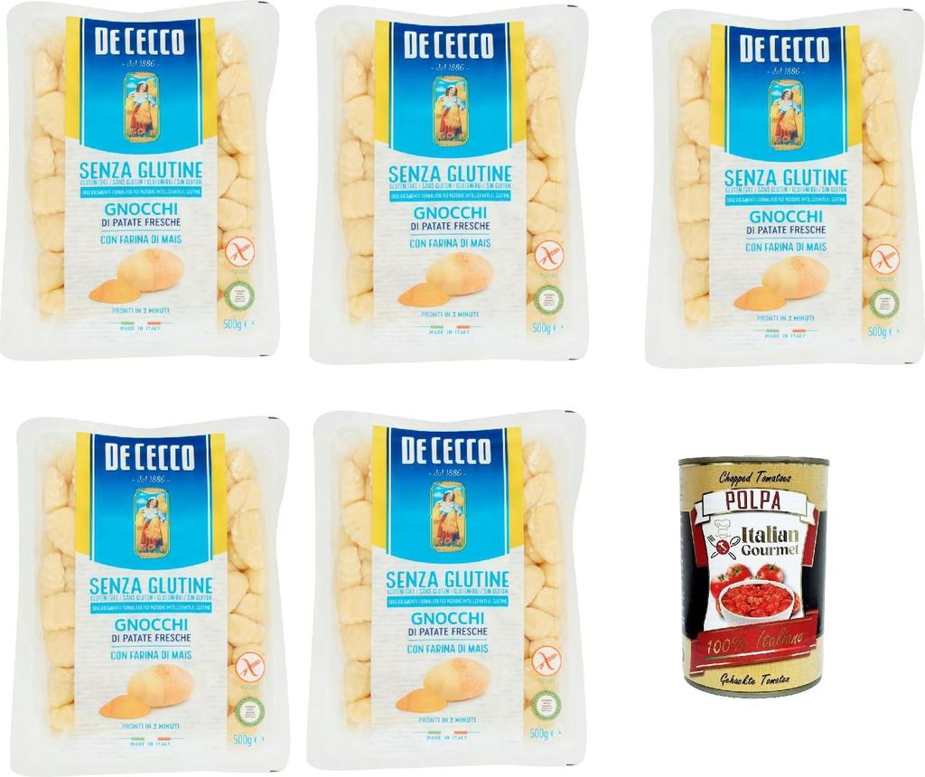 De Cecco Gnocchi di patate fresche senza Glutine, Glutenfrei,100% Italienisch Pasta Nudeln gluten free 5x 400G + Italian Gourmet polpa 400g