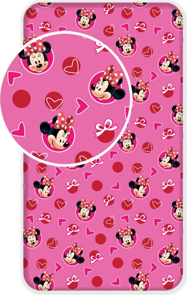 Disney Minnie Mouse Spannbetttuch – Baumwollbettlaken für Kinderbett (90x200+25 cm)