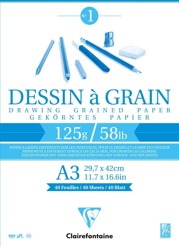 Clairefontaine 5x Gekörntes Zeichenpapier, Block geleimt 40 Blatt A3 weiß 96682C