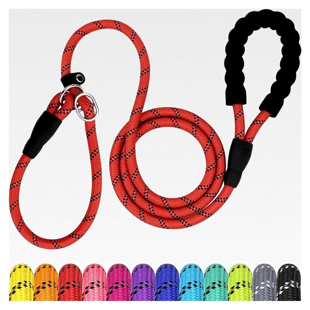 Retrieverleine mit Zugstopp, reflektierende Seilleine 185 cm, Moxonleine, gepolsterter Griff, 10 mm für mittelgroße Hunde, rot