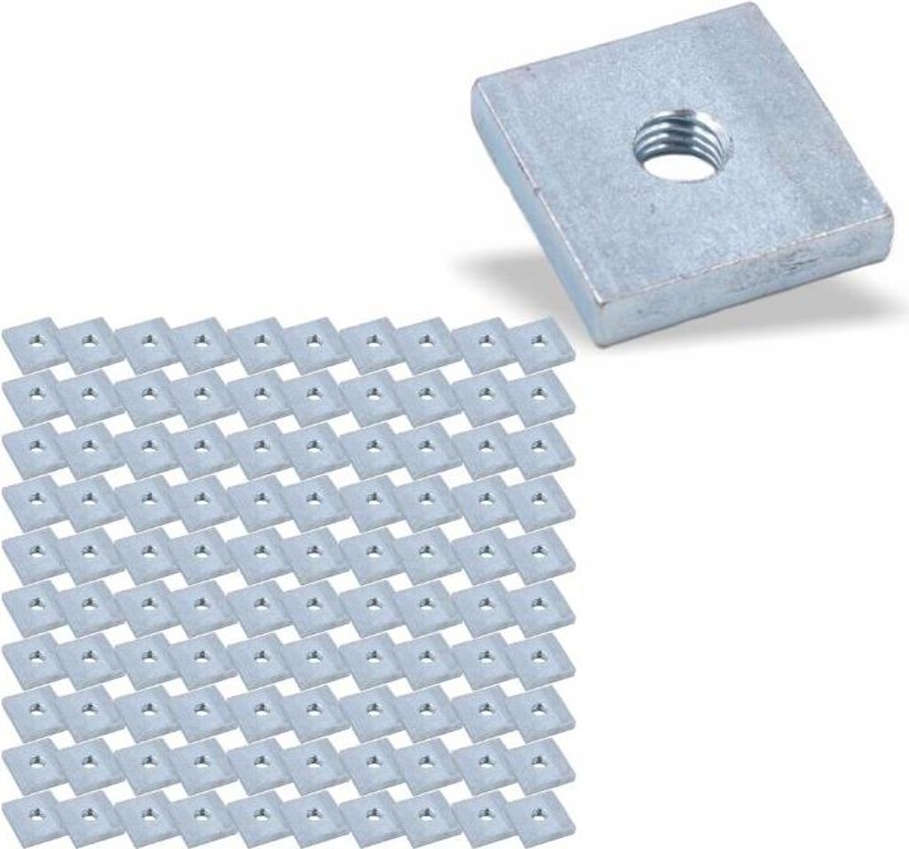 100x Nutenstein | Gewindeplatte 19x19x4 mm M6 Gewinde mittig | Stahl blau verzinkt