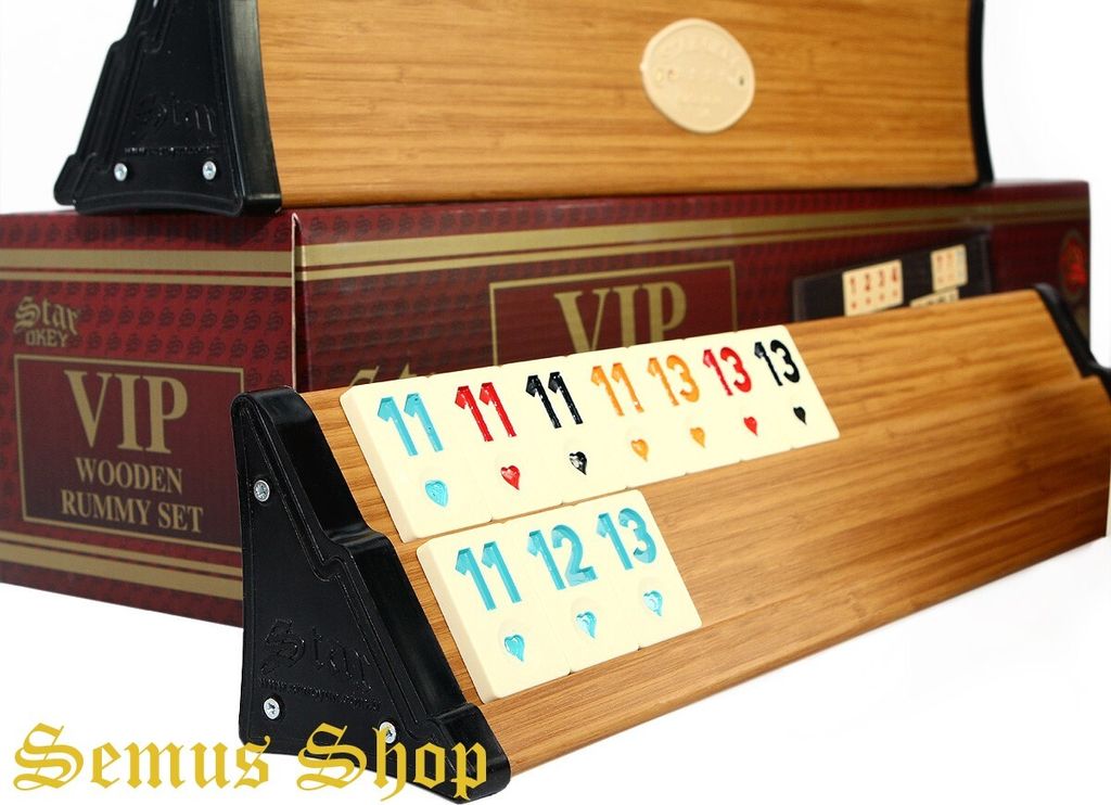 Juego De Rummy De Madera Compacto Star V.I.P – Incluye 104 Fichas De Melamina, 2 Comodines, Soportes Y Bolsa De Tela