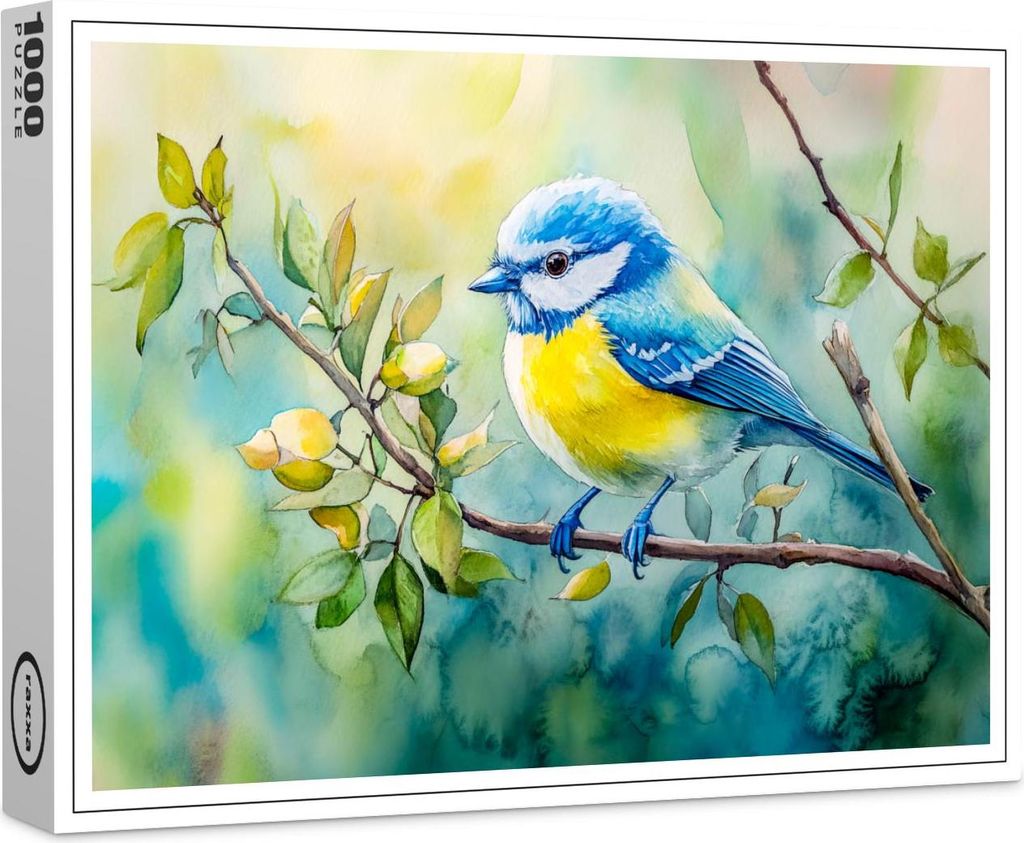 raxxa Premium-Puzzle „Blaumeise auf einem Ast – Aquarell“, 1000 Teile