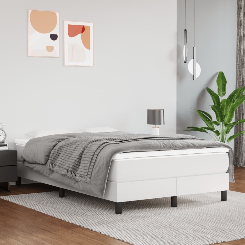 The Living Store Boxspringbett mit Matratze Weiß 120x200 cm Kunstleder