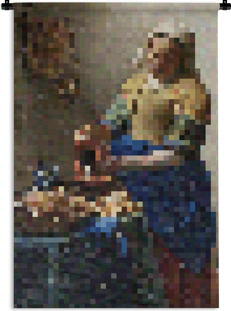 MuchoWow Wandteppich Wandbehang Das Milchmädchen - Johannes Vermeer - Pixel 90x135 cm Tapisserie Dekoration Wandtuch - Baumwolle - Wandskulptur