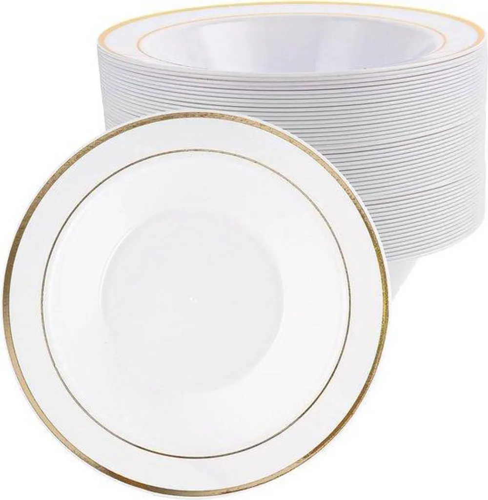 Assiettes de fête sans casse : 40 pièces réutilisables bord doré