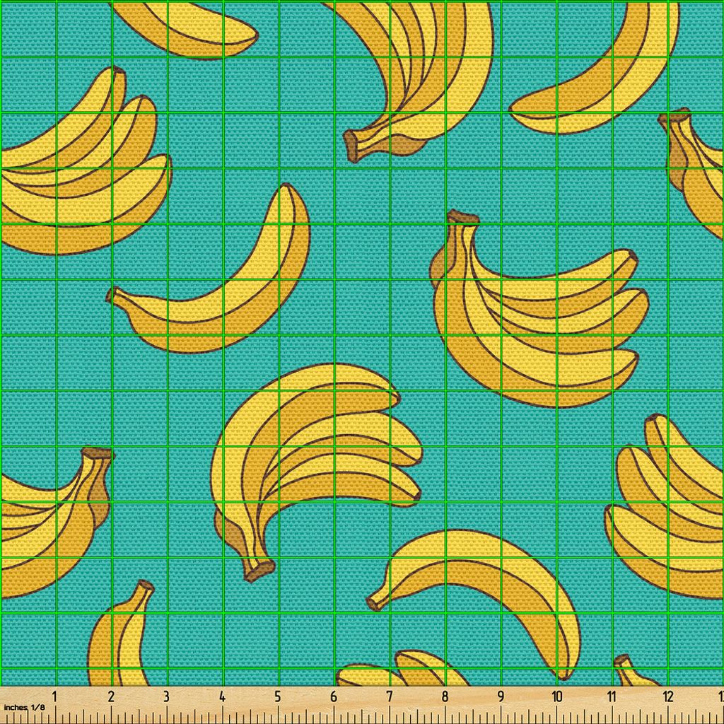 ABAKUHAUS Gelb und Blau Gewebe als Meterware, Tropisches Bananen-Muster in den klaren Töne exotischen Art-Palmen-Sommer-Grafik, 5 M (148 x 500 cm)...