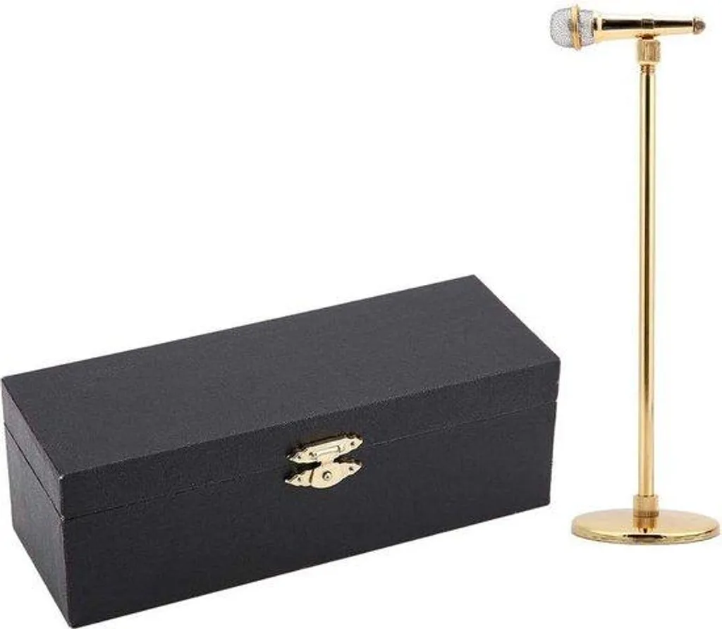 Miniature Microphone avec Support et Étui pour Décoration - Noir 20 cm