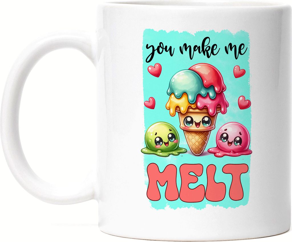 You Make Me Melt Tasse Weiß Eiscreme Herz Liebe Süßes Geschenk Romantisches Design