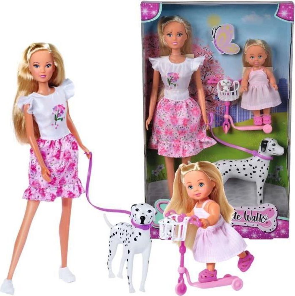 Steffi Love Puppe Dalmatiner Set mit Evi Love Puppe, 29 cm, 12 cm, 2 Dalmatiner Figuren, Evi Roller