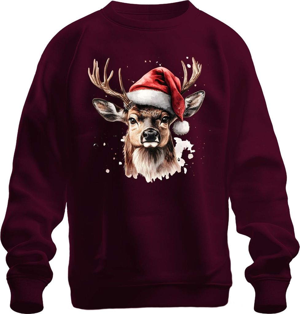 Weihnachtshirsch Rentier Aquarell realistisch Weihnachten Uni Sweatshirt Pullover, Burgundy, XXL