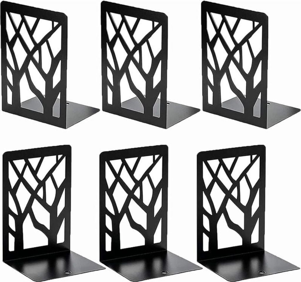 Set mit 6 Buchstützen aus Metall, robuste Buchstützen, kratzfest und rutschfest, schwarze Buchpresse für Kinder, Büro, Wohnzimmer und Arbeitszi...