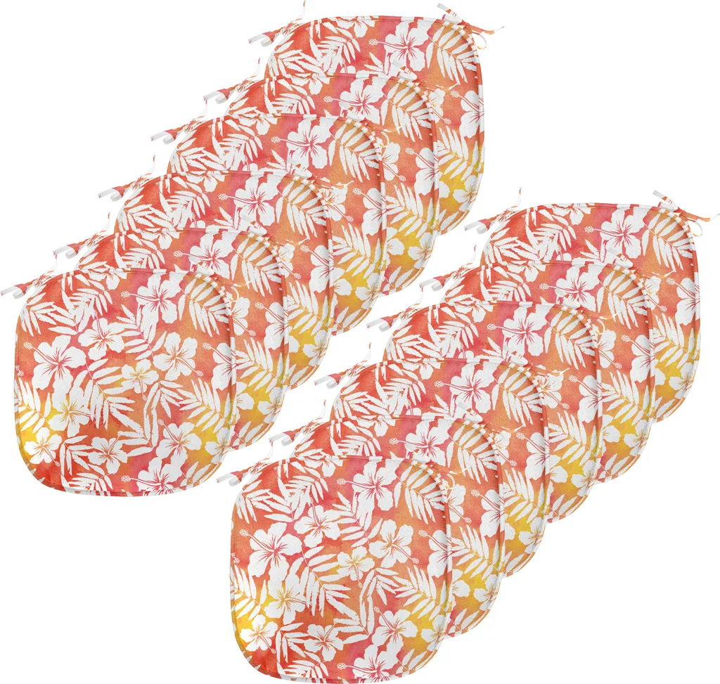 ABAKUHAUS Rivestimento arancione per sedie da sala da pranzo, acquerello fantasia Aloha, cuscino decorativo impermeabile con cinturini per sedie da cucina, 40 cm x 40 cm - confezione da 12, Yellow Coral White