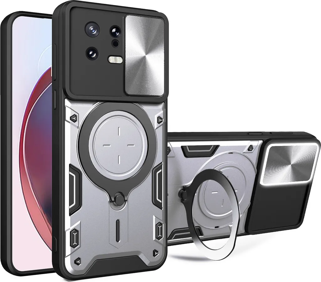 Cover Xiaomi 13 Antiurto Argento: Protezione Militare e Anello Supporto