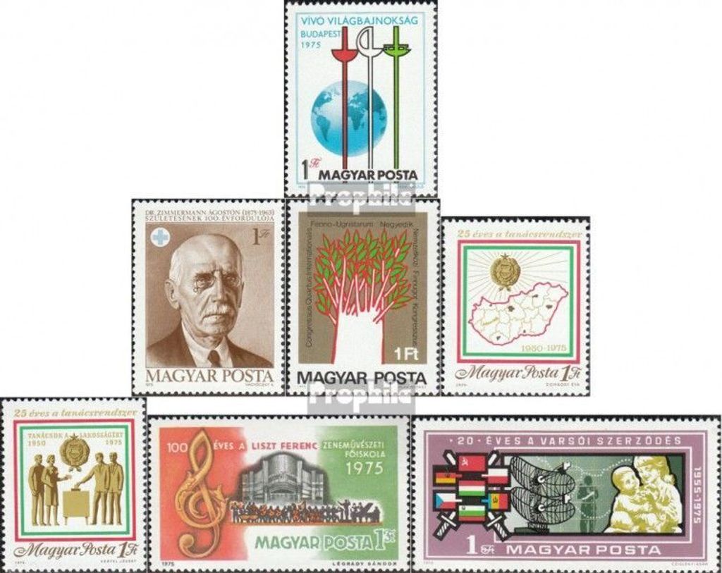 Briefmarken Ungarn 1975 Mi 3054A,3057A,3058A, 3068A-3069A,3080A,3088A postfrisch Sondermarken