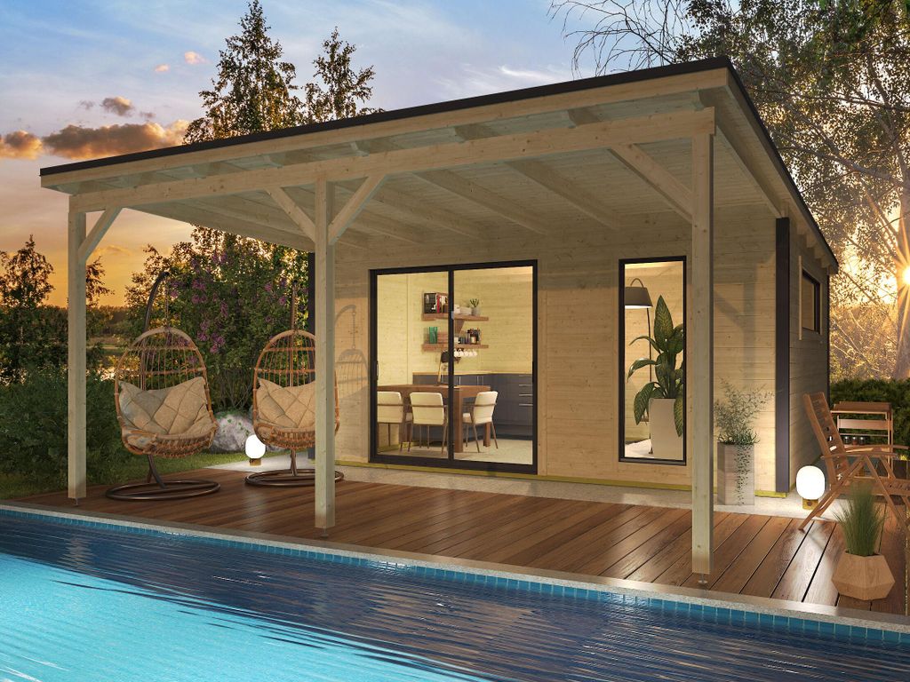 Fjordholz Gartenhaus Modell Juist-4 mit Vordach