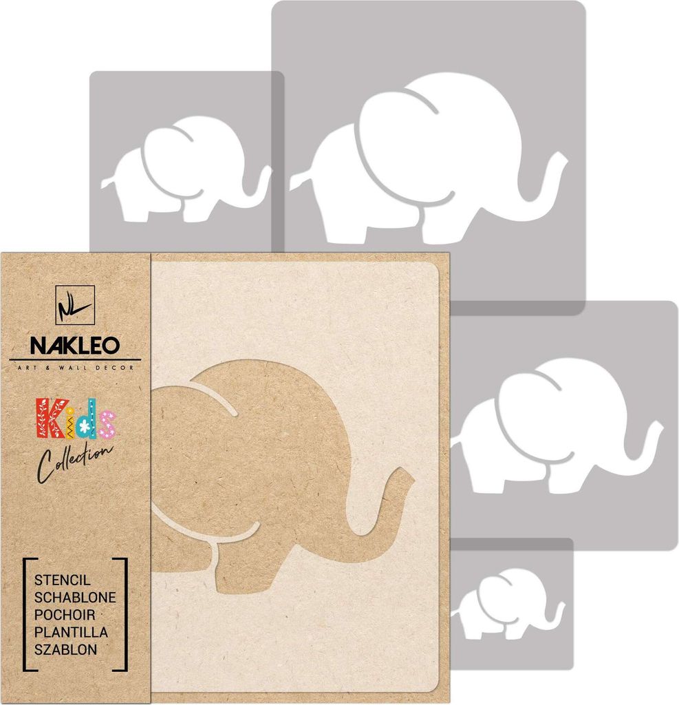 Schablonen Malen für Kinder, 5 Stück Set 9x9 cm bis 34x34 cm Elefant Säugetier Tier, Wiederverwendbare Kunststoff für Kinderzimmer Malvorlage R...