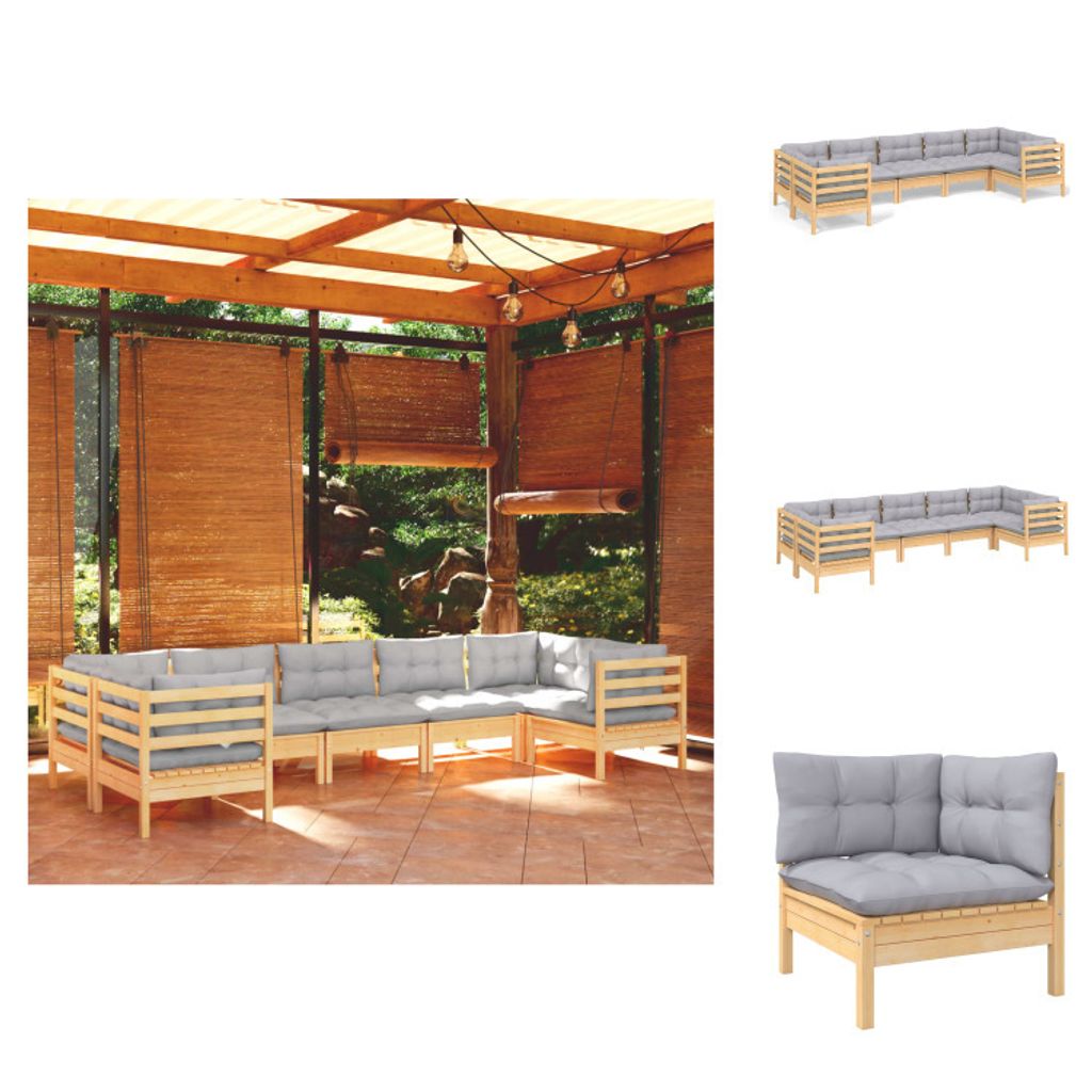 vidaXL 7-tlg. Garten-Lounge-Set mit Grauen Kissen Produktbild 