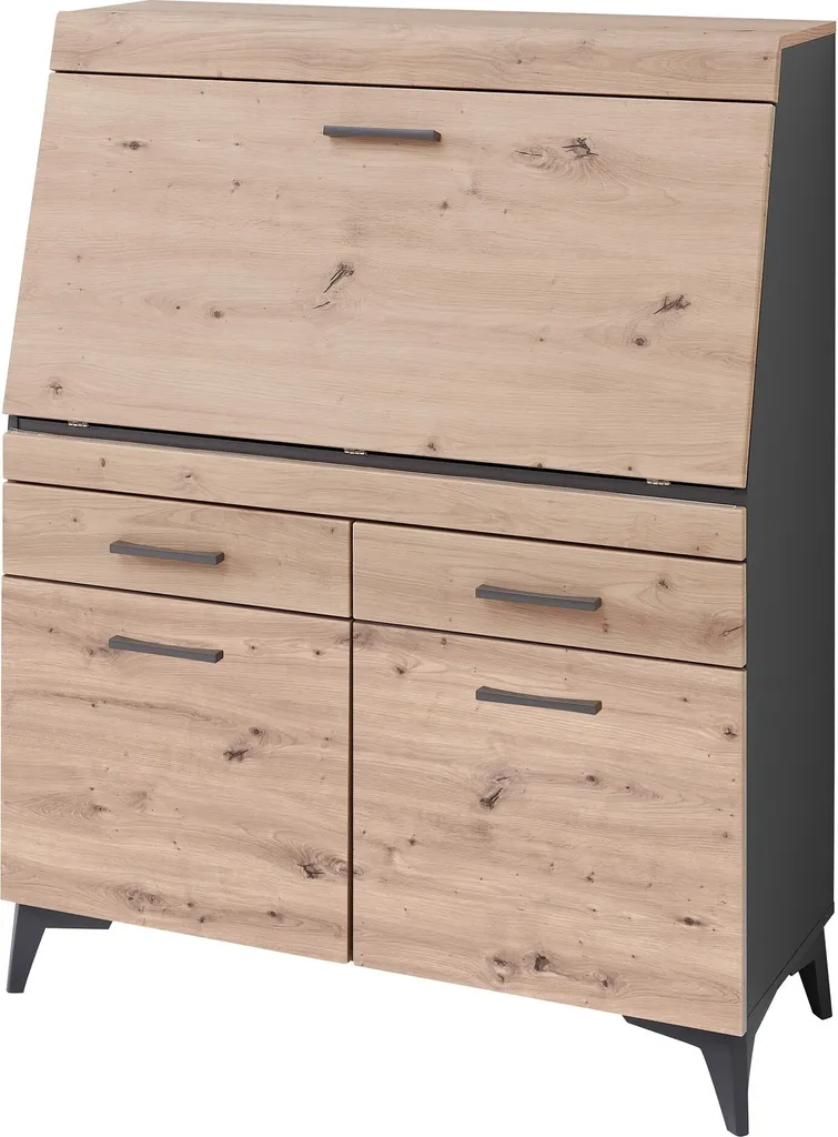 Bureau gain de place pour télétravail secrétaire 98 cm graphite et bois
