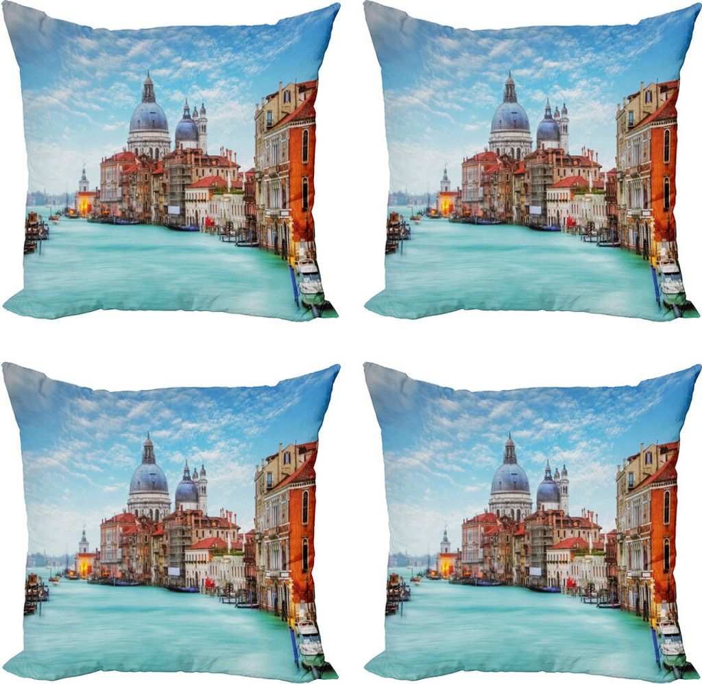 ABAKUHAUS Italien Kissenbezug Set (4 Stück), Foto von Venedig Canal Grande, Moderner Doppelseitiger Digitaldruck, 60 cm x 60 cm, Türkis Orange Blue