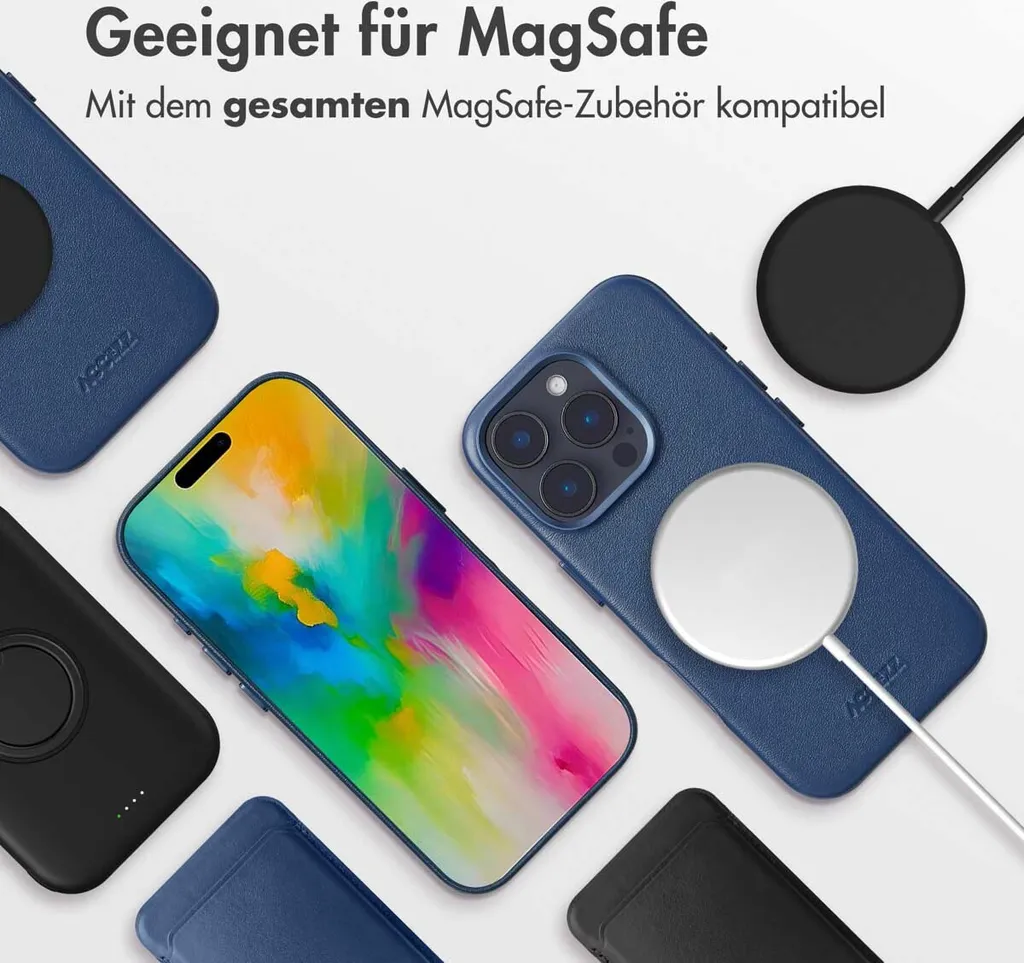 Custodia iPhone 16 Pro Pelle MagSafe - Minimal Blu Notte Accezz - 10