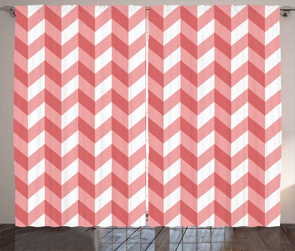 ABAKUHAUS Koralle Rustikaler Gardine, Retro Chevron-Muster, Schlafzimmer Kräuselband Vorhang mit Schlaufen und Haken, 280 x 245 cm, Coral Dunkel C...