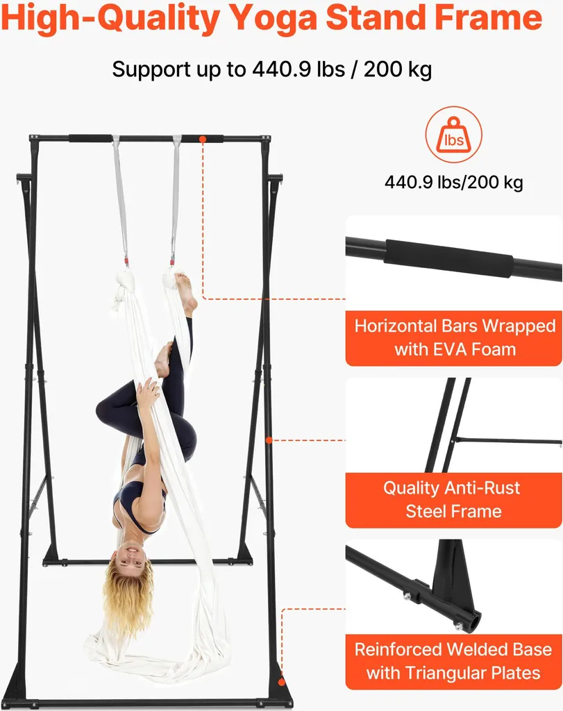 Support Yoga sans Fixation Plafond, Structure Stable 200kg avec Hamac 6m - 2