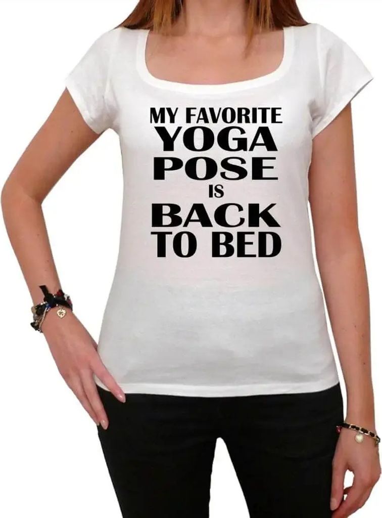 Damen Grafik T-Shirt Meine Lieblings-Yoga-Pose ist – My Favorite Yoga Pose Is Back To Bed – Öko-Verantwortlich Vintage Jahrgang Kurzarm Lustig...
