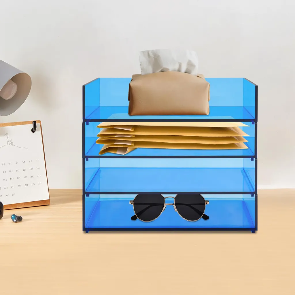 Support de classement A4 pour bureau en acrylique avec 4 compartiments